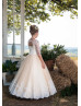 Ivory Lace Champagne Tulle Keyhole Back Wedding Flower Girl Dress